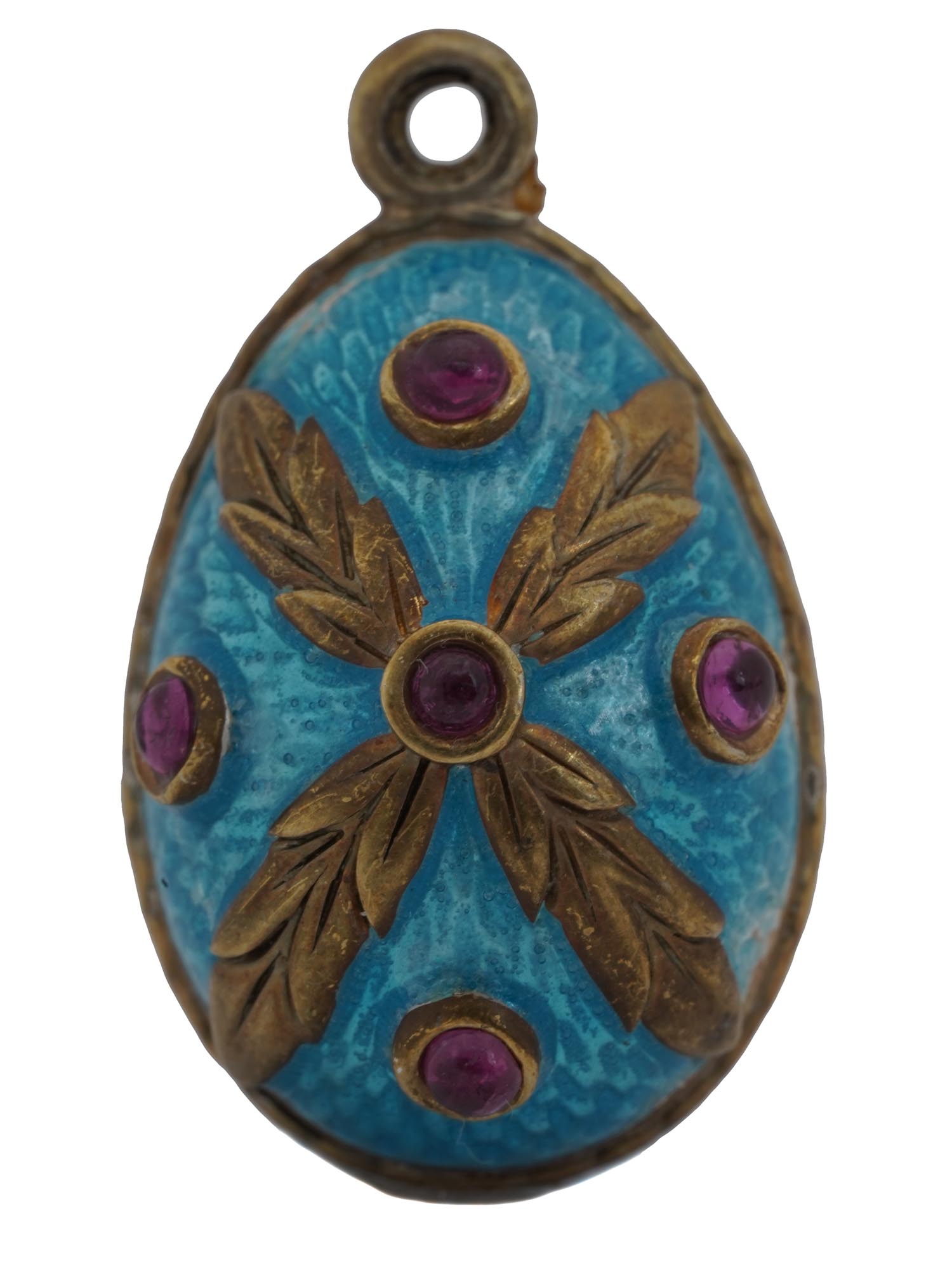 RUSSIAN GUILLOCHE ENAMEL AND RUBIES EGG PENDANT PIC-2